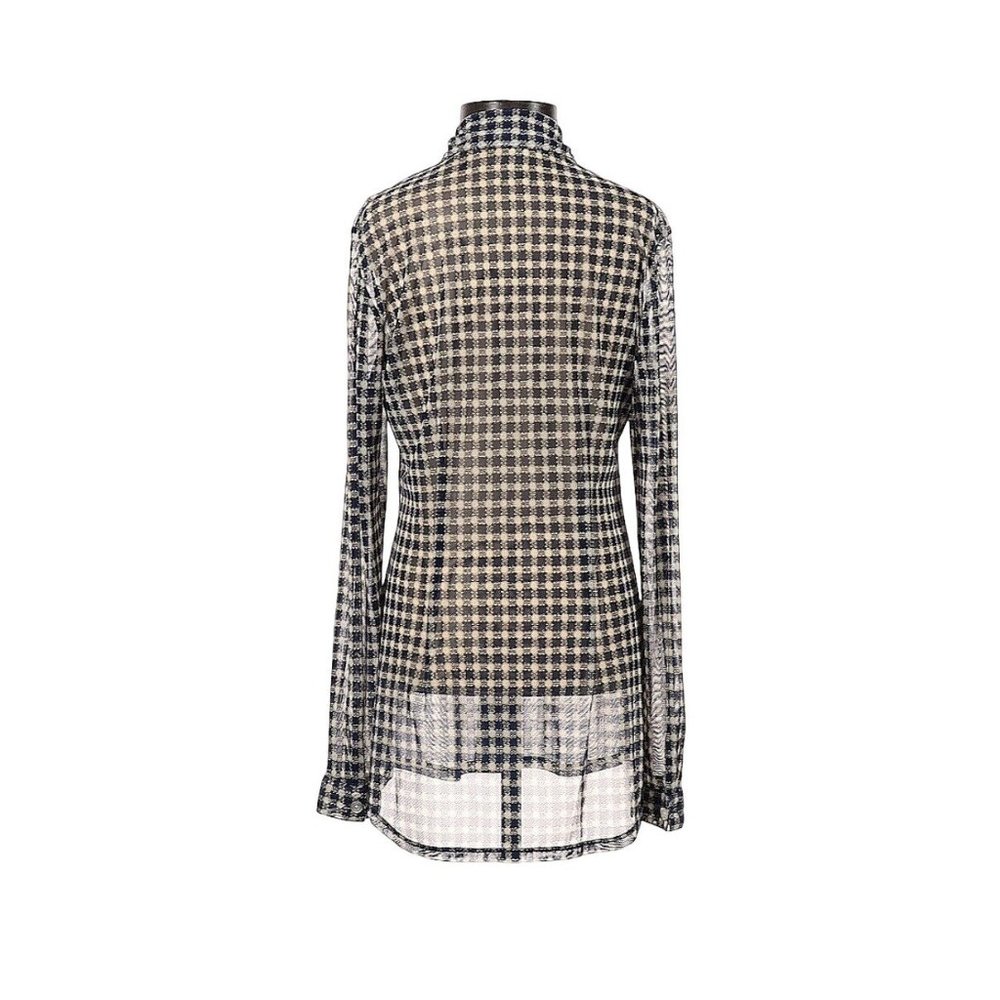 CAbi Sheer Blue Ivory Gingham Check Button Up Long Sleeve Top Size XS Stretch - Picture 3 of 8